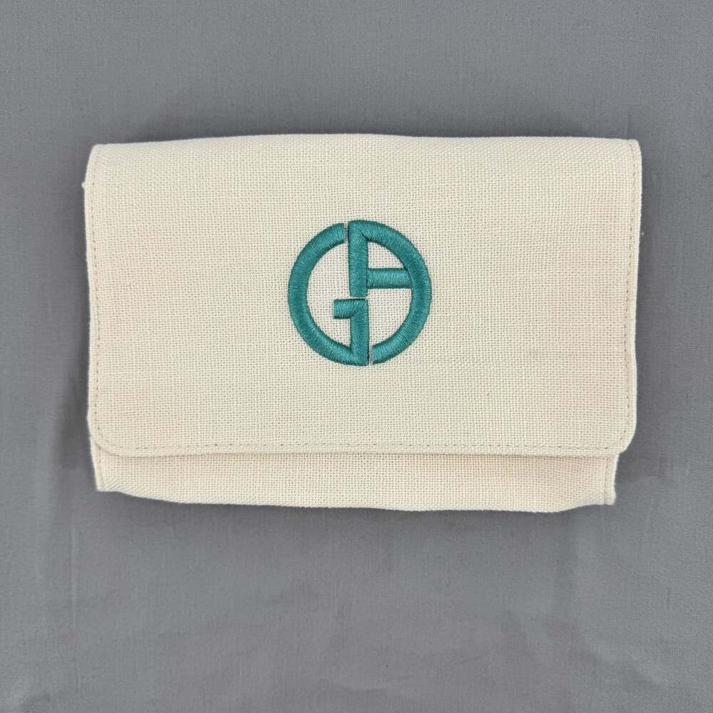 Giorgio Armani Beauty Canvas Makeup Clutch Bag with Green Embroidered Logo